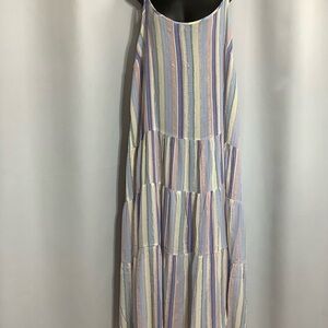 Joe Fresh Maxi Dress Women’s Size 1X Tiered Spaghetti Strap Stripes